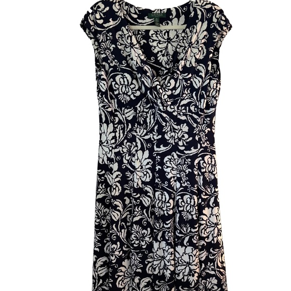 Ralph Lauren Dresses & Skirts - Ralph Lauren Floral Navy and White Dress Size 14